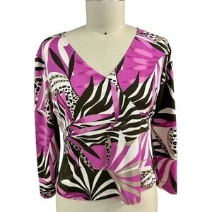Carlisle SIlk Animal Print Top  Sz L Barbie Pink & Brown
